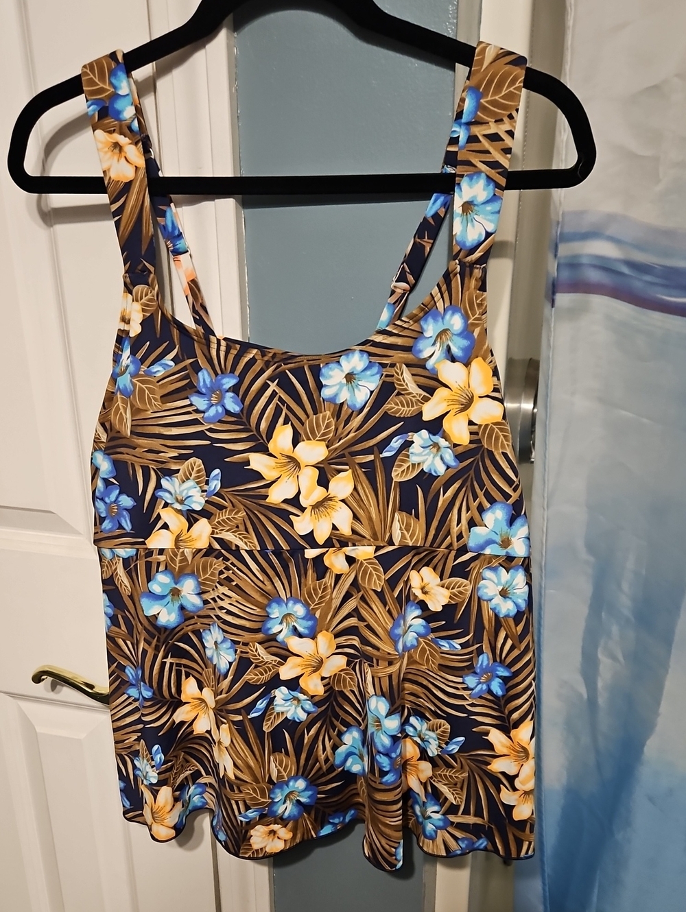 Lands End Women's Swimsuit Tankini Top. Vibrant Brown & Blue Design XL Size 18